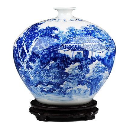 Kompatibelt porslin Jahrriesnge  till Hand blue white landscape painting vase cna0062 