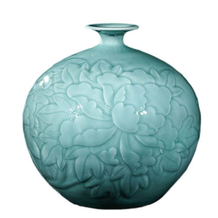 Kompatibelt porslin Jahrriesnge  till carving shadow blue glaze vase cna1303 